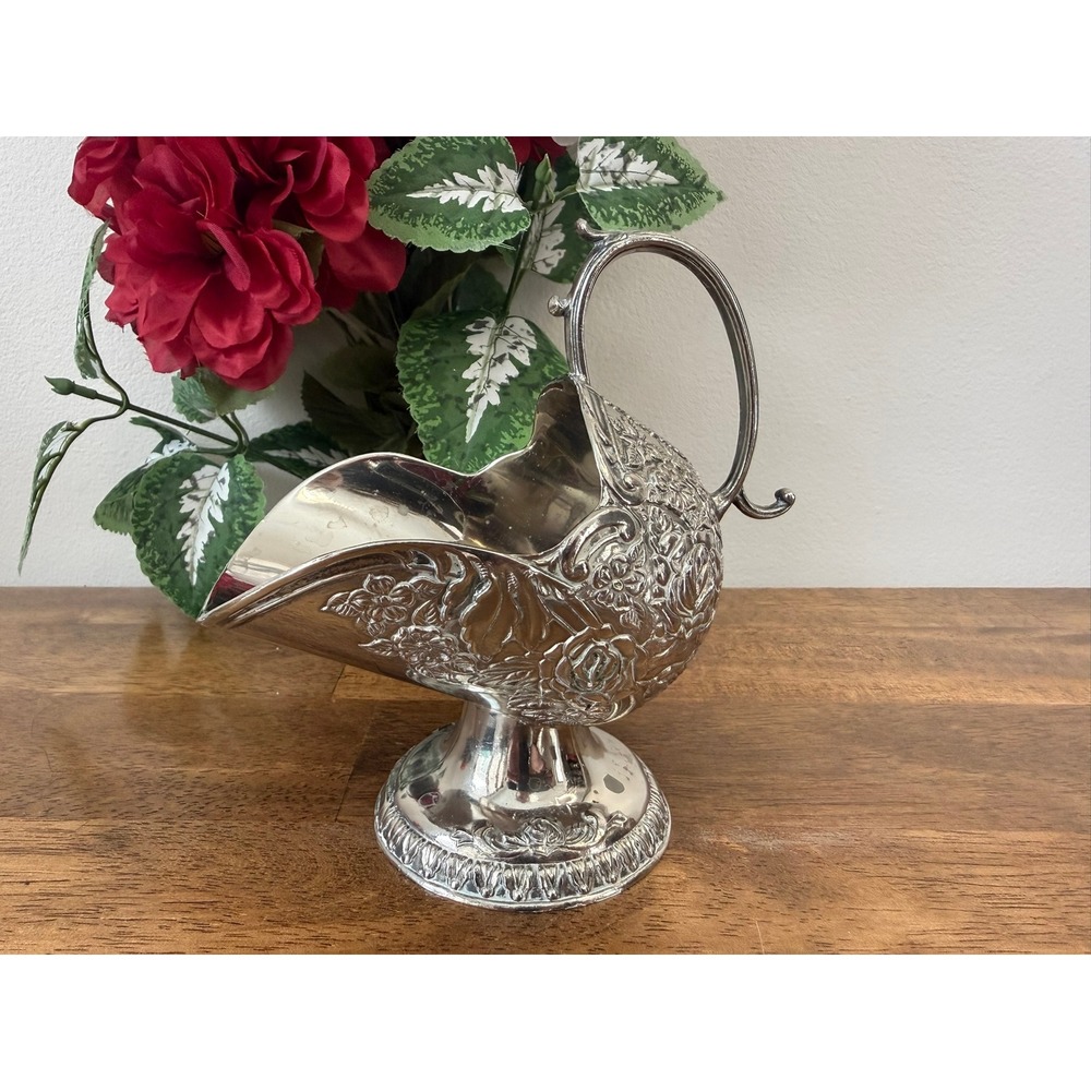 Vintage Silver Plated Sugar Scuttle Floral Repousse Wedding‎ Pedestal Bowl Decor